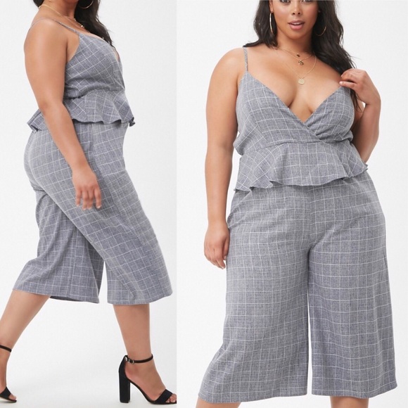 Plus size A marled slub woven peplum jumpsuit - Picture 2 of 2
